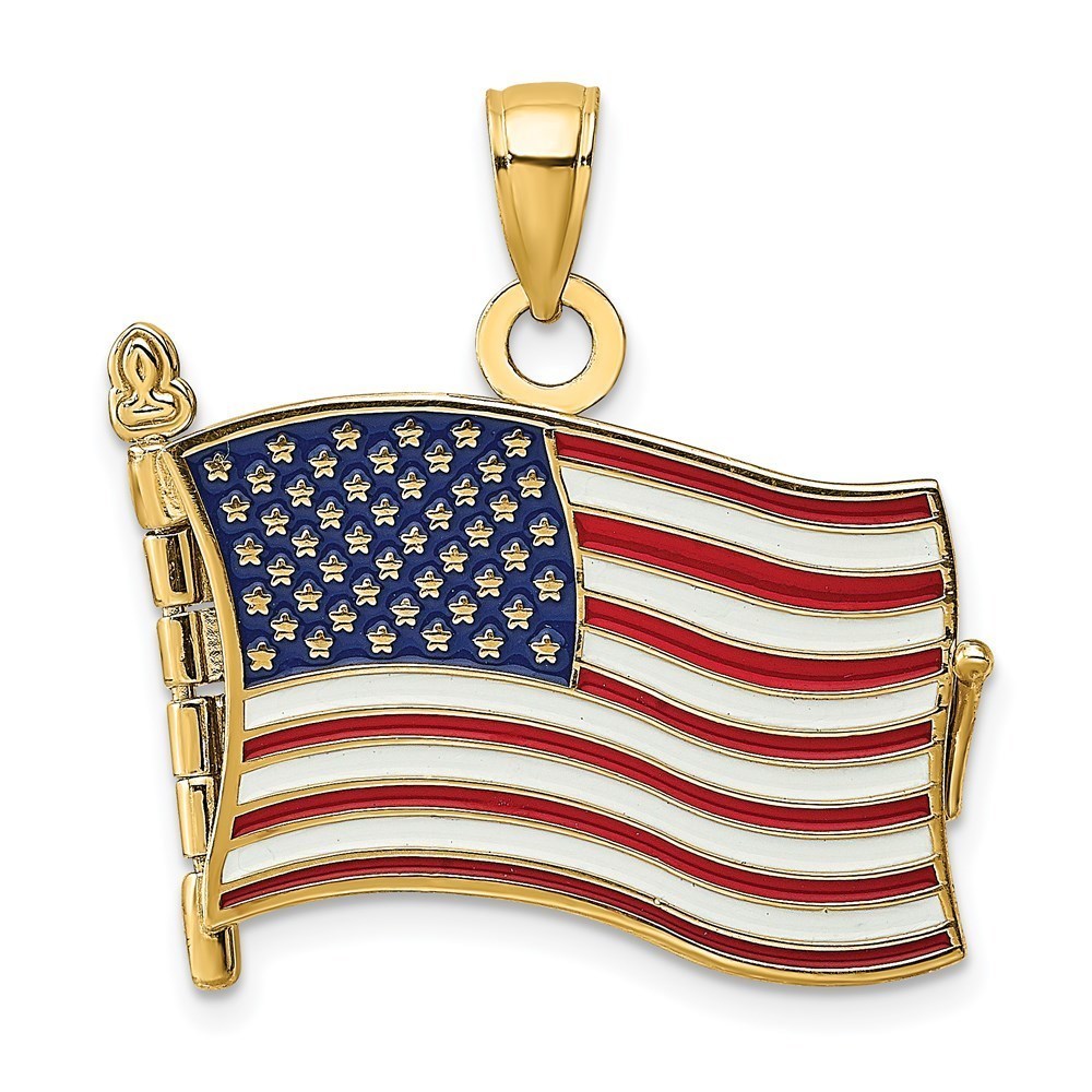 14k Yellow Gold w/ Enamel 3-D Pledge Of Allegiance Flag Book Charm Pendant